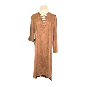 Fever brown faux suede midi boho dress size large